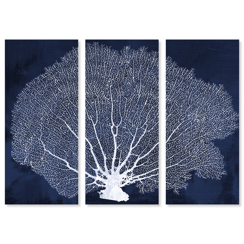 Blue and White Nautical Coral Fan Canvas Wall Art