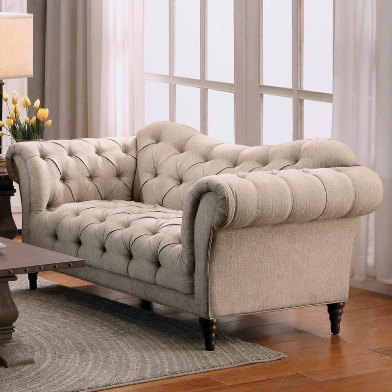 American Country Solid Wood Beige Sofa