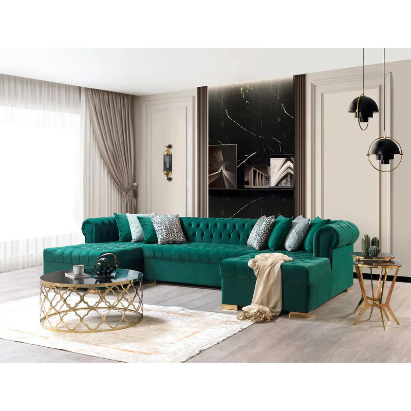 Canapé modulaire en velours vert Lorena, Velours vert