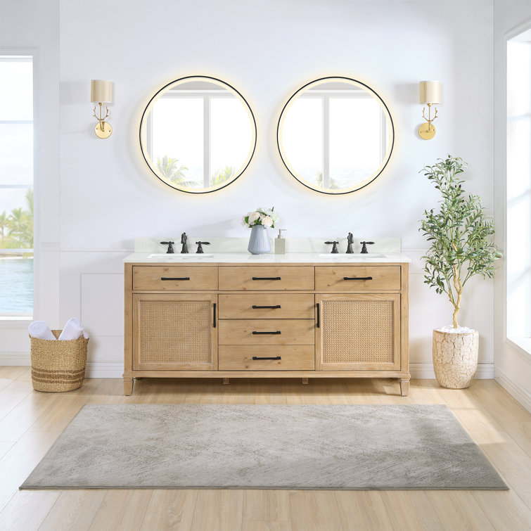 Armanno 72'' Free Standing Double Bathroom Vanity with Quartz Top with Mirror