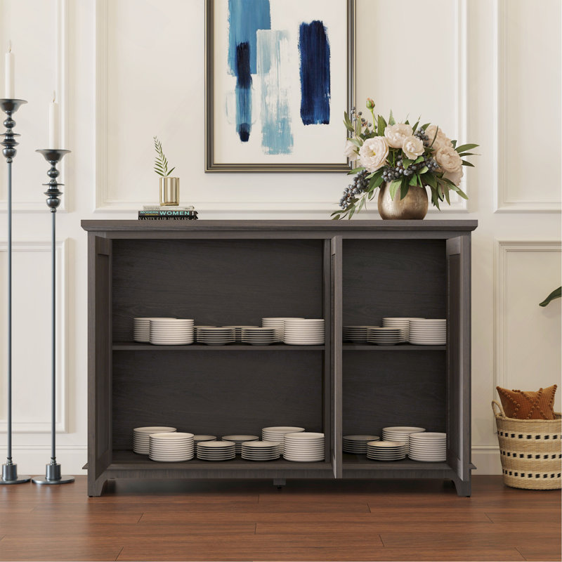 Sideboard 49. 33" X 15. 55" Spacious Size Countertop With 3 Mirrored Doors Adjustable Shelves Buffet Cabinet, Storage Cabinet For Living Room, Bedroom, Dining Room, Kitchen, Hallway Closet 
