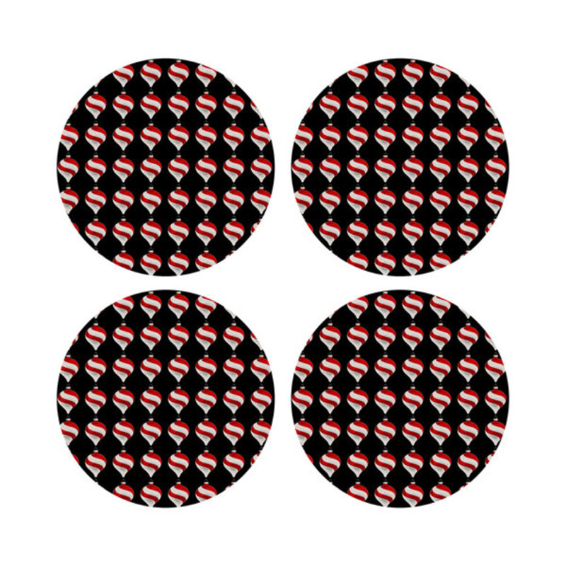 Xmas Ornament Vegan Leather Round Pebble Placemat, Black