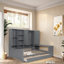 Lit de jour multifonctionnel avec bureau, tablettes, armoires et tiroirs, cadre de lit peu encombrant avec rangement, aménagement réversible, cadre en bois pour la chambre à coucher, appartement, bureau à domicile-112651672-112651678