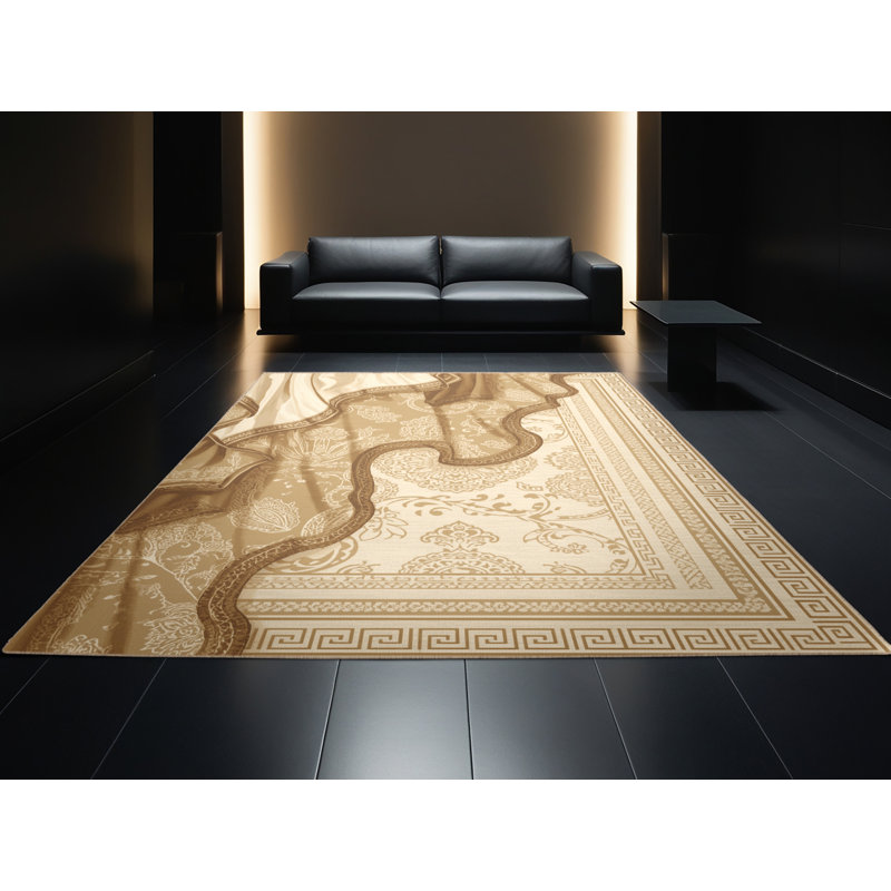 Tapis oriental classique lavable à la machine Parkdale - reliure beige, 5 x 7