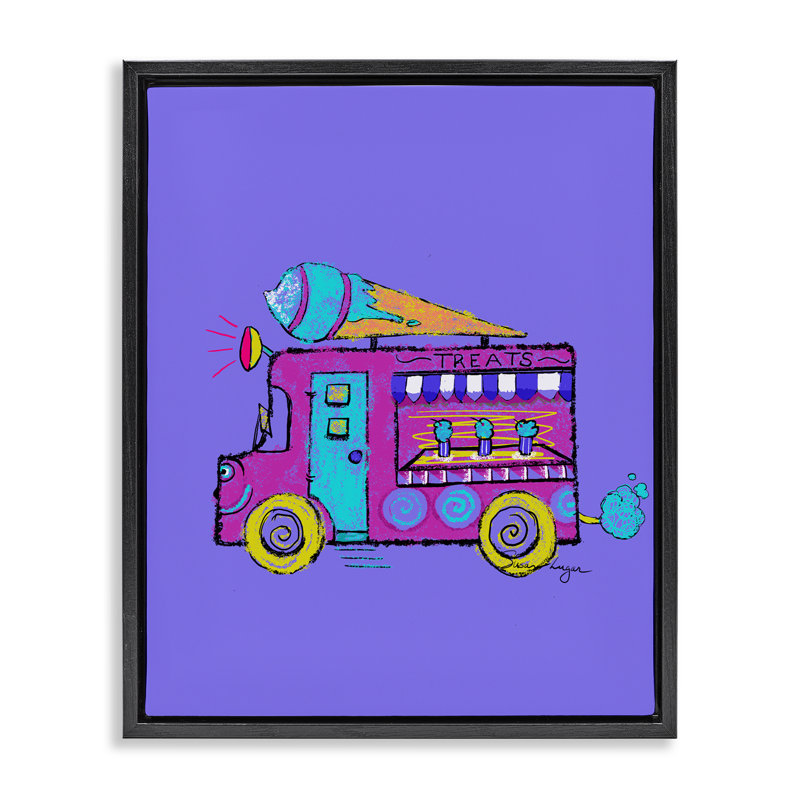 Cadre flottant vibrant camion crème glacée mauve, design par Susan Lugar, Cadre flottant noir de jais, H 21 po x l 17 po