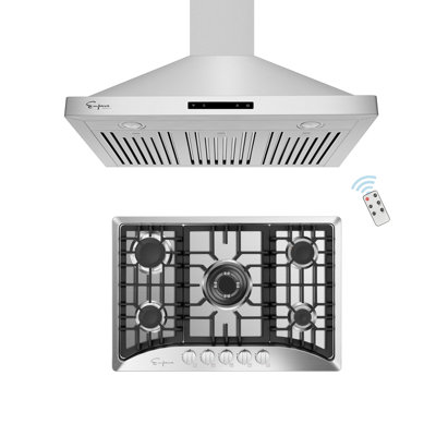Empava 2 Piece Kitchen Appliance Package with , Range 29.92 in. Electric and Natural Gas Cooktop , Wall Oven , Dishwasher , and Microwave , and Wall Mount Range Hood , and Wine Refrigerator , and Air Fryer