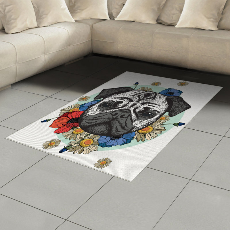Pug High Density Long Fiber Poly Threads Decorative Area Rug Carpet, Rectangle 4' x 5'8"