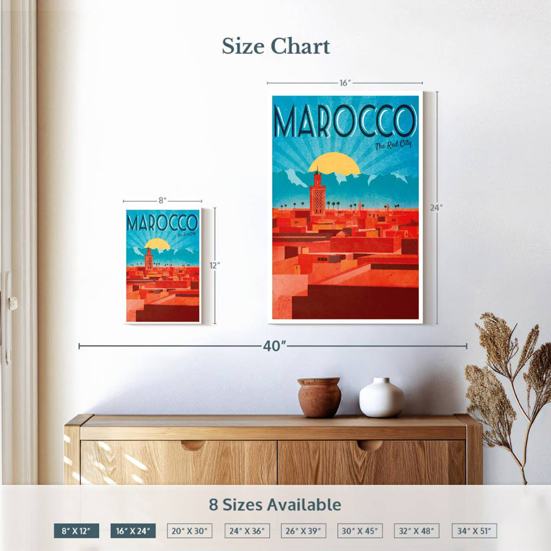 Affiche rétro de Marrakech, H 12 po x l 8 po