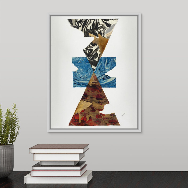 « infinite poursuite v », peinture sur toile, H 15,7 po x l 12,7 po x p 1,75 po, Cadre flottant blanc