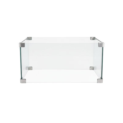 30" Square Clear Tempered Glass For Fire Pit Burners, Wind - Screens Continuous Flame Function, Charming Style Transparent Design Any Decor Setup, Quick And Easy To Install , 17.94 In Depth, 4.04