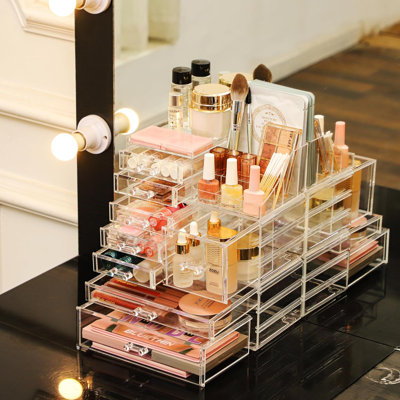 Acrylic Clear Makeup Organizer Countertop,Stackable Skincare Organizer for Vanity With 8 Drawers,Large Plastic Desk Accessories Organization