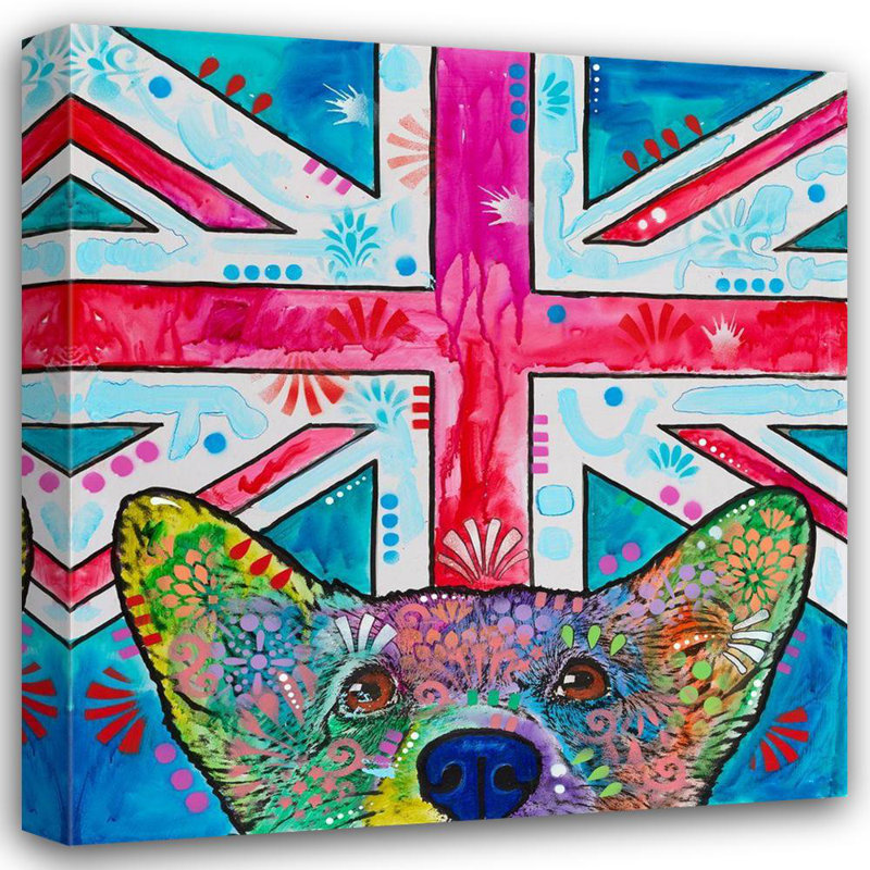 Lark Manor ™ Dean Russo, art exclusif sur toile tendue sous le titre: For Corgi and Country, H 21 po x l 20 po