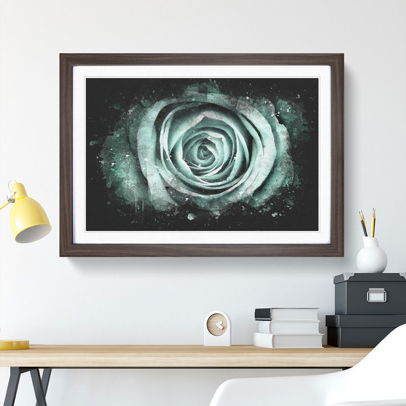 Mint Green Rose - Picture Frame Graphic Art Print, Walnut Framed, 33cm H x 45cm W x 2cm D