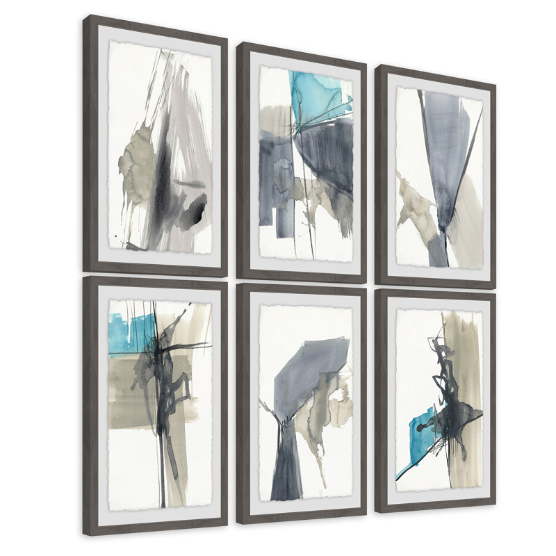 « black strokes », ensemble de 6 reproductions de peintures à l’aquarelle encadrées, H 18 po x l 12 po x L 1,5 po