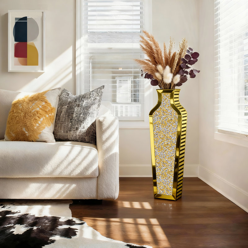 DeGrailly Luxury Gold Glass Glass Floor Vase Crystal Home Decor Modern Classic Glam Stylish, Gold