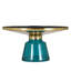 Table basse ronde de 30 po en verre / plateau en pierre frittée avec rebord doré brossé et base en verre trempé-109375773