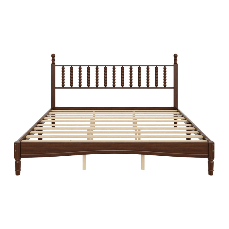 Lit plateforme très grand en bois avec tête de lit en forme de gourde, lit plateforme de style rétro avec support en lattes de bois