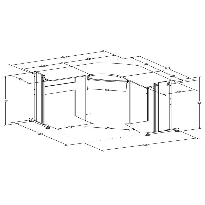 Pauletta L-Shaped Metal Base Computer Desk, Graphite Black