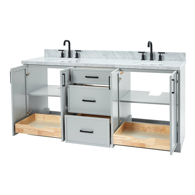 ARIEL Kelly 73 Double Sink Bathroom Vanity with Italian Carrara Marble Top, Gray