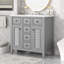 Meuble-lavabo 36 po avec lavabo en céramique, deux armoires et cinq tiroirs, structure en bois massif, gris