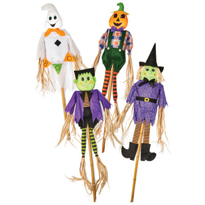 60" Halloween Scarecrow on Pole, Set of 4