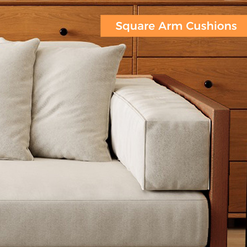 Grimpante 82.68'' Square Arm Compression Foam Cotton Linen Fabric Sofa,with MDF Frame, Walnut Wood, Beige Cotton Linen