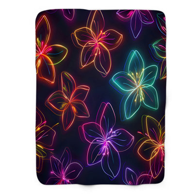 Glowing Floral Disco - 1 Piece Premium Sherpa Blanket