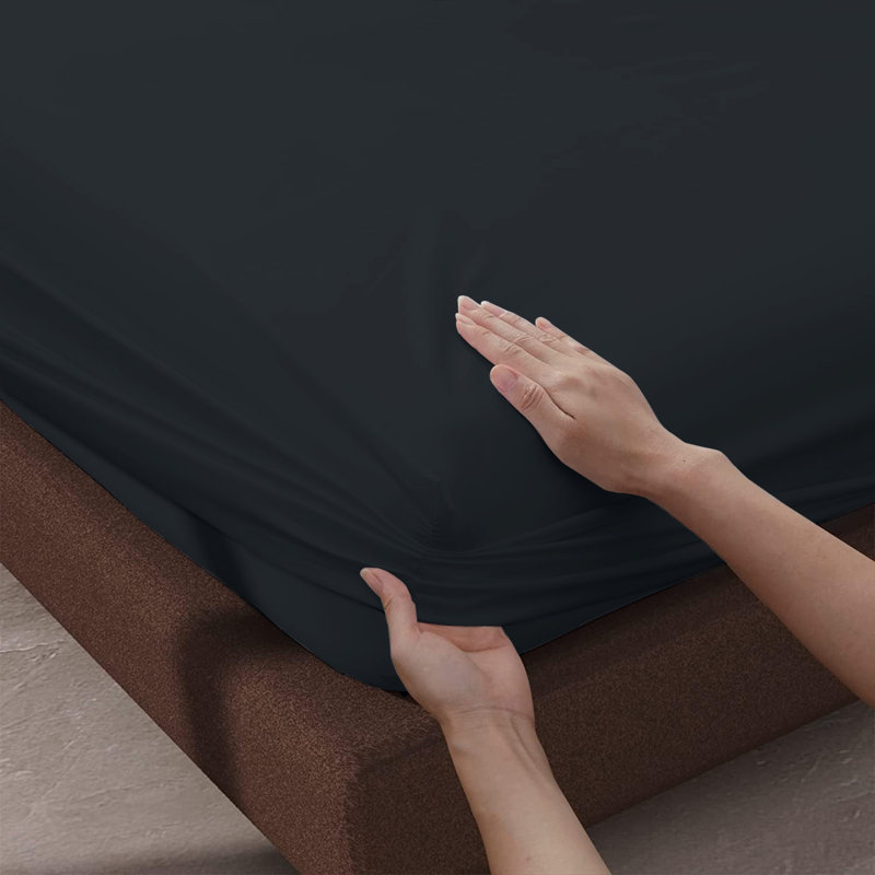 Leila Microfiber 25cm Deep Pocket Fitted Bed Sheet, Single (3'), Black