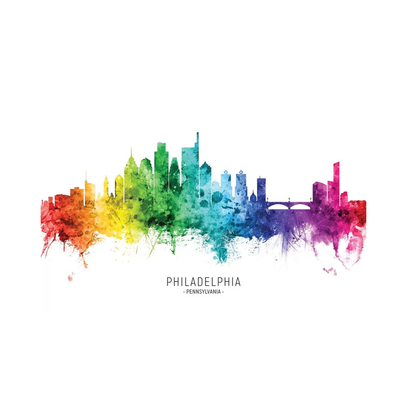 Philadelphia Skyline Rainbow by Michael Tompsett - Wrapped Canvas Gallery-Wrapped Canvas Giclée, 20.32 cm H x 30.48 cm W