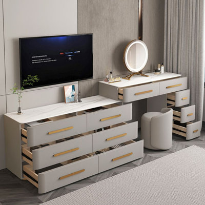 Coiffeuse avec miroir lumineux, 11 tiroirs, 1 chaise
