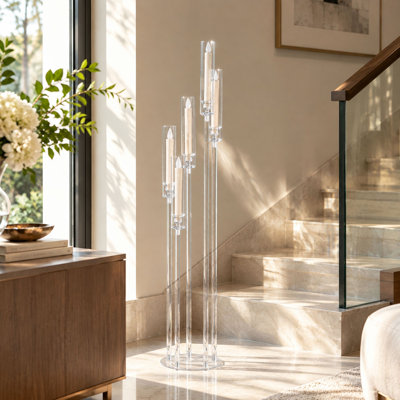 Centre de table candélabre en acrylique à 5 bras, bougeoirs sur pied transparents de 116 cm de haut pour mariage