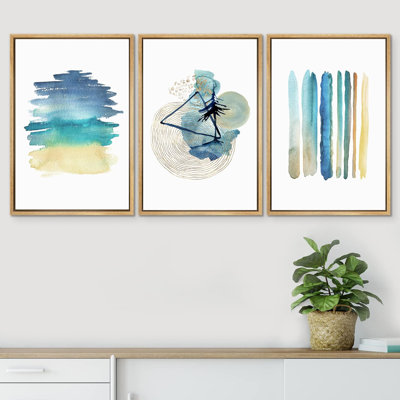 " Mid-Century Watercolor Collage Abstract Shape Illustration Modern Art Decor Nordic Minimal Colourful " 3 - Pieces