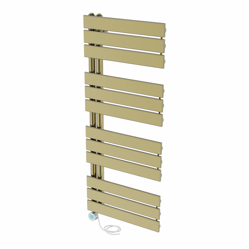 Canberk Designer Towel Rail Heated Towel Rails, Brushed Brass, 112.6cm H x 50cm W x 6.7cm D