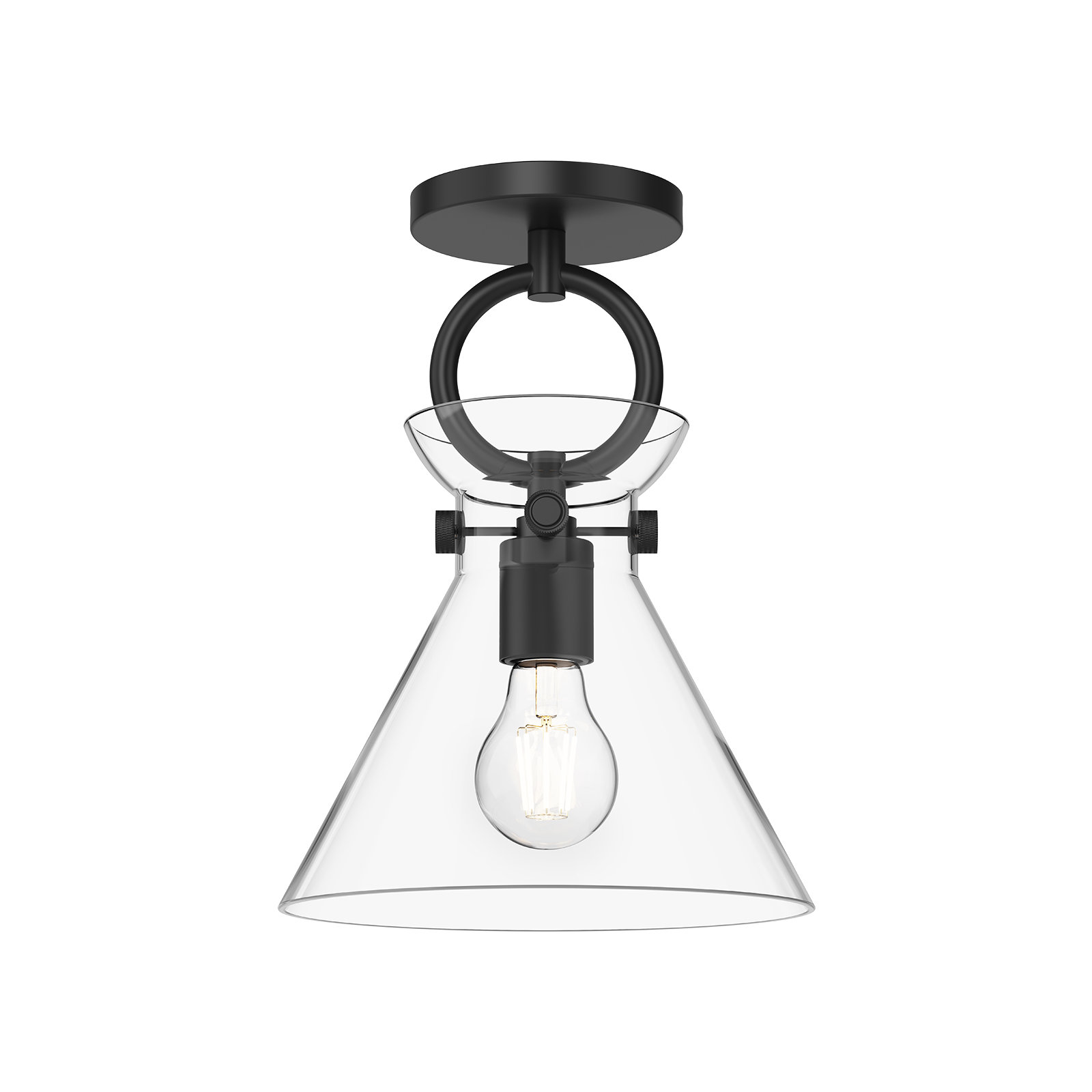 Tiney Single Light Glass Semi Flush Mount, Matte Black, Clear