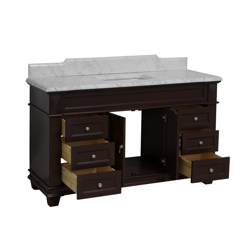 60'' Single Bathroom Vanity with Top, Chocolate, Carrara Marble