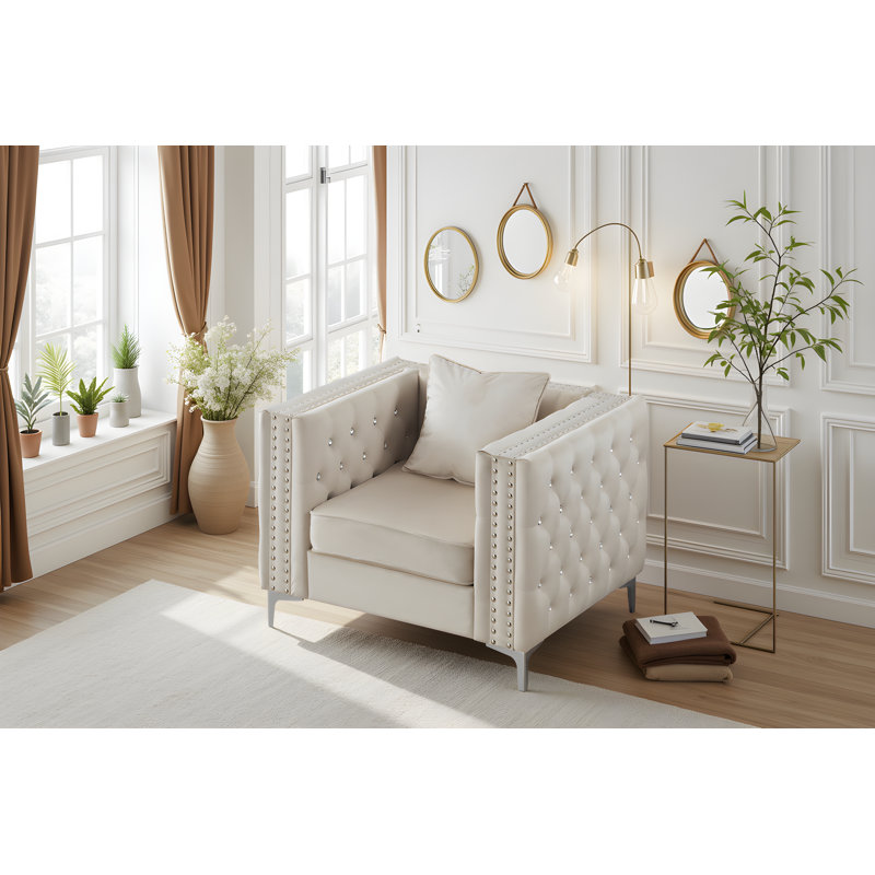 Chaise en velours Lyon, Velours ivoire