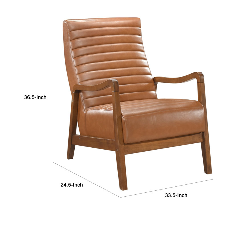 Fauteuil d'appoint Gert, similicuir brun mat, structure en bois d'hévéa massif