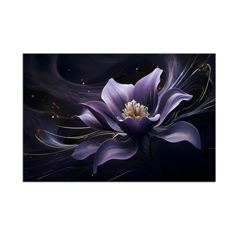 1 Pcs Wall Art Purple Canvas Wall Art Purple Wall Decor Purple Flower with Black Swirls Print on Canvas Purple Wall Art for Bedroom Home Decor Living Room Stretched and Framed 12x18 inch