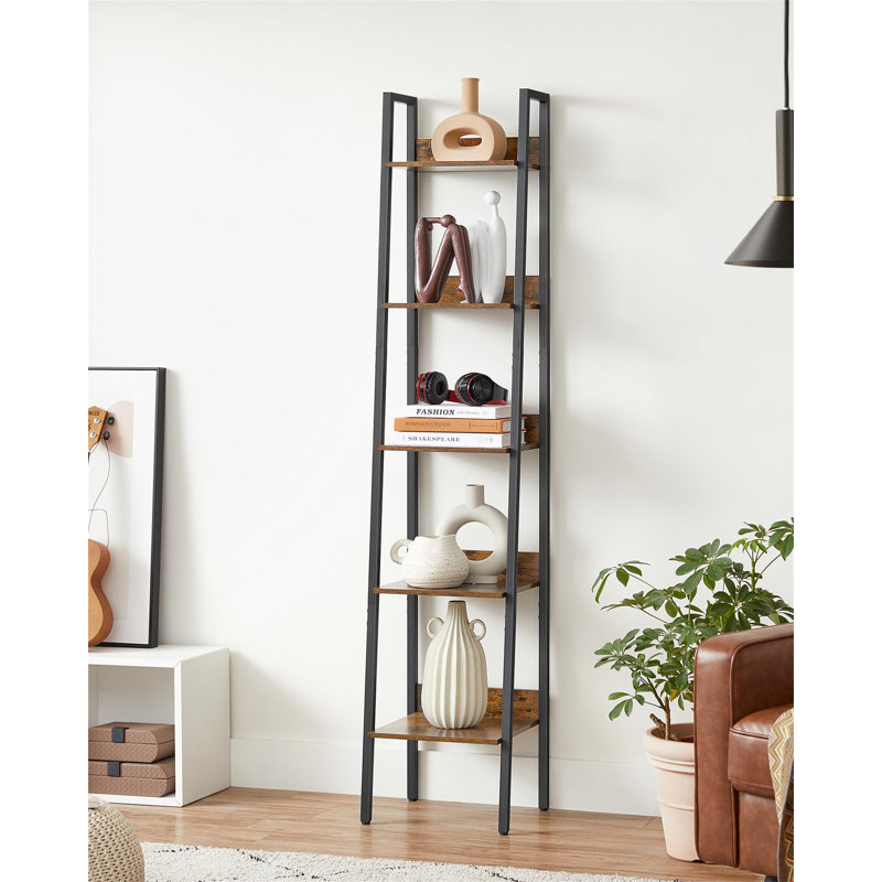 Ahmaad 170cm H x 33.8cm W Steel Ladder Bookcase, Brown