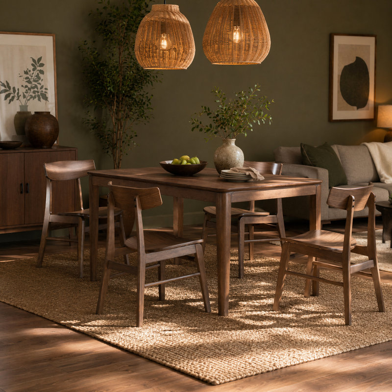 Solid Wood Dining Set with Sculpted Chairs, 4, Walnut