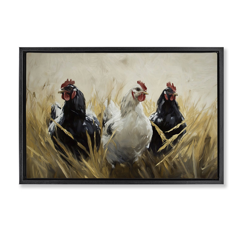 Cadre flottant Chickens In Wheat Field, design par Tina LeCour, H 17 po x l 25 po, Cadre flottant noir de jais
