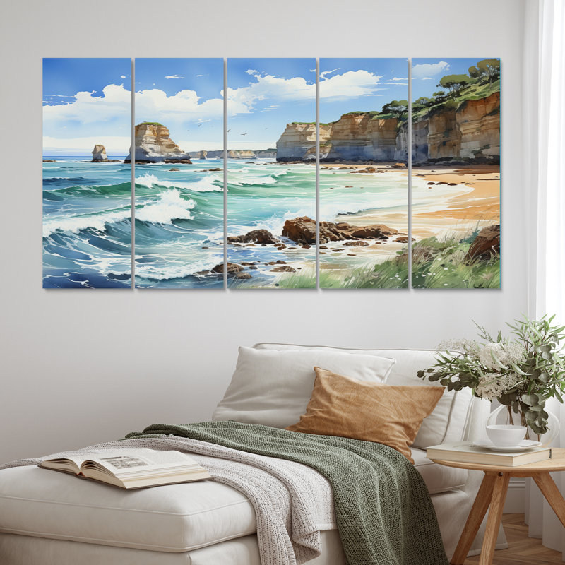 Bord de mer côtières en Australie - Art mural sur toile australien - 5 panneaux égaux