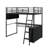 Twin Size Metal Loft Bed With LED, Desk And Storage Shelves-499653608