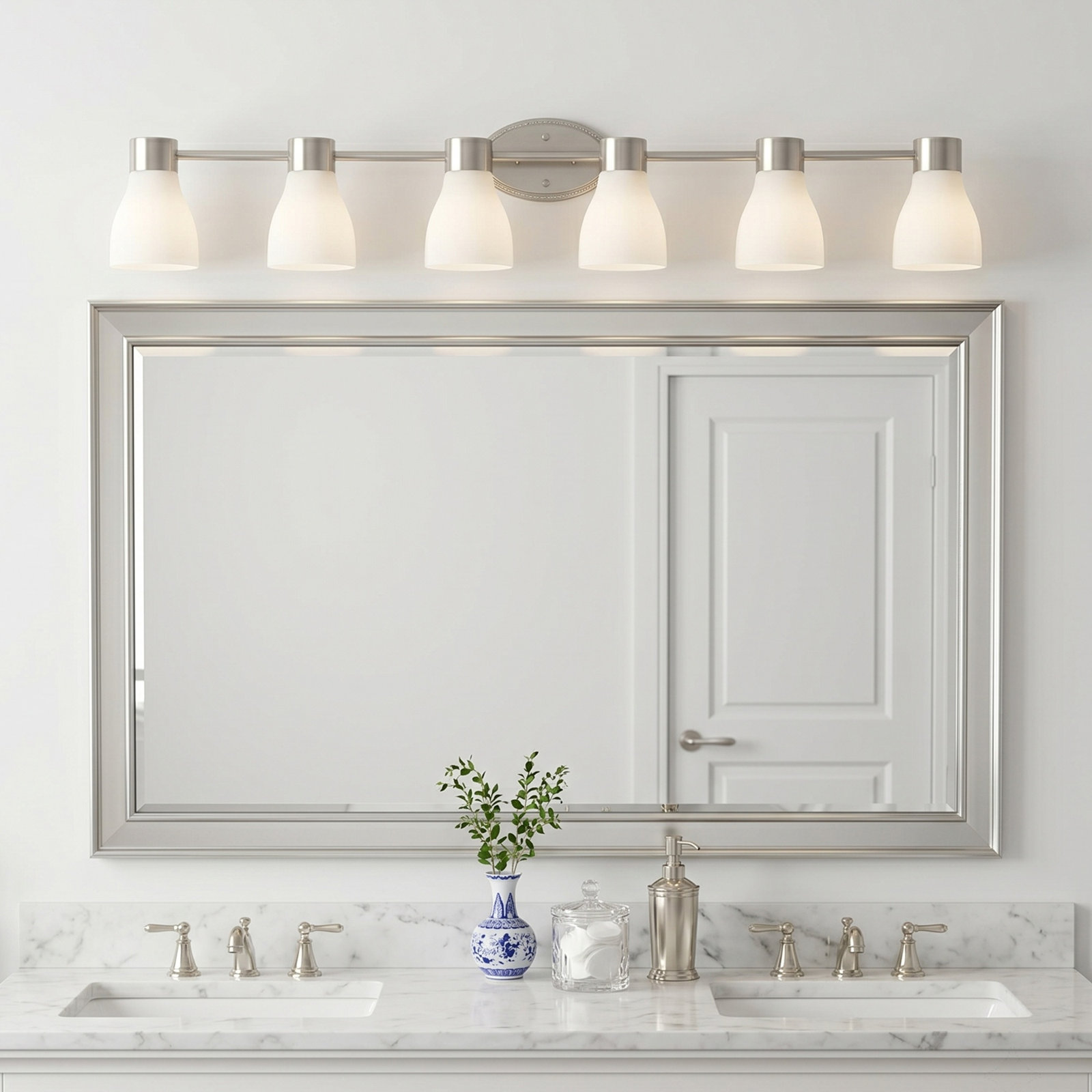 Jessa Opal Glass Dimmable Vanity Light, 6, Brushed Nickel