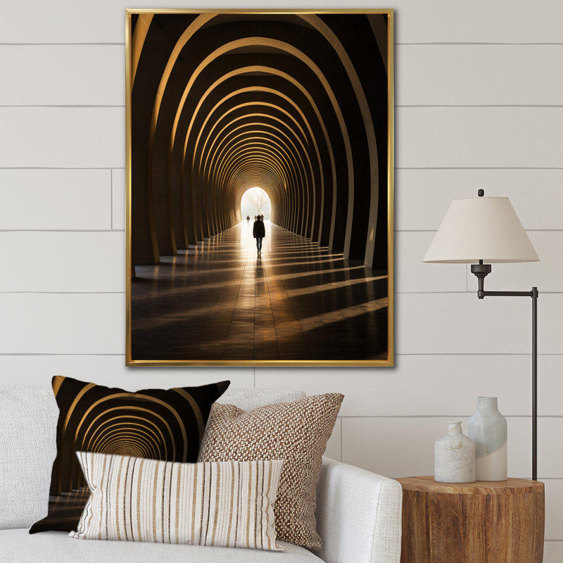 Beige Tunnel Timeless Classic Passage sur toile, H 40 po x l 30 po x P 1,5 po, Cadre flottant doré