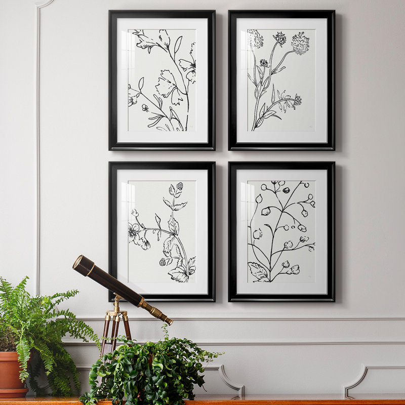 Botanical S croquis I, reproduction encadrée de qualité supérieure - prête à être accrochée, H 24,5 po x l 74 po x P 1,5 po