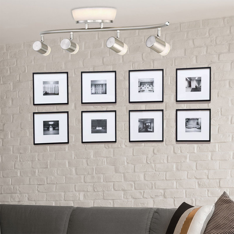 Brushed Nickel 4-Head LED Track Light with Frosted Glass Shades