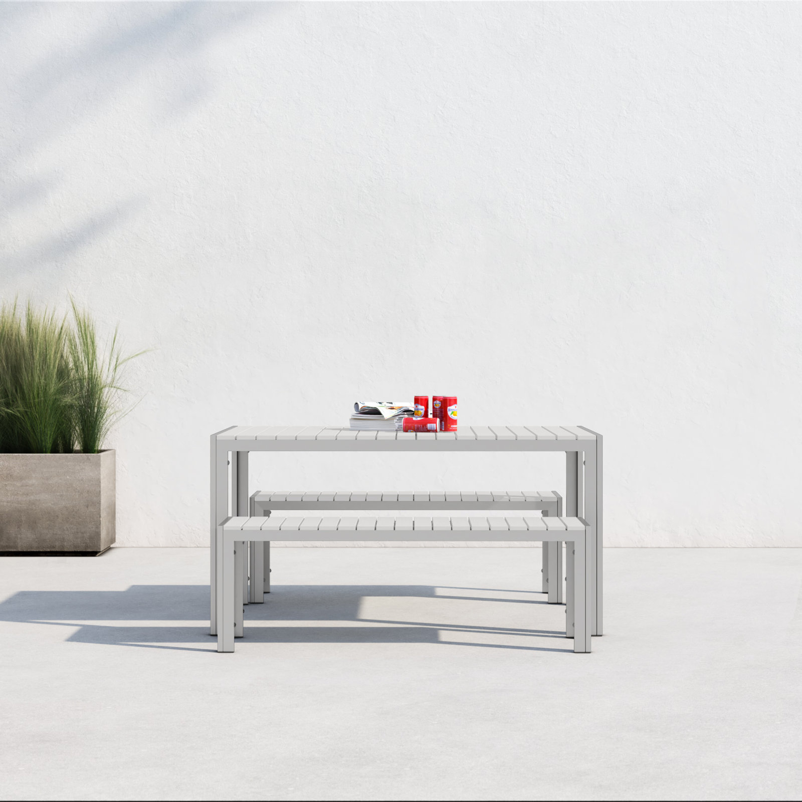 Joel 59" Patio Dining Set, Silver Frame/ White