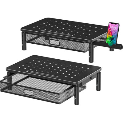Ensemble de 2 supports pour moniteur avec tiroir en métal et 3 supports pour écran réglables en hauteur