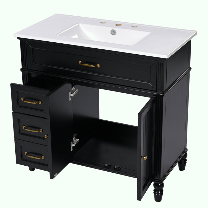 Meuble-lavabo 36 po avec lavabo, Noir, noir, noir, noir, Doré